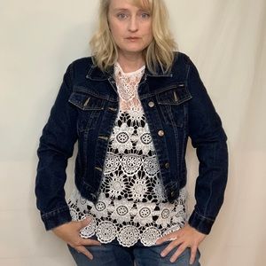 Angels Crop Dark Wash Jean Jacket